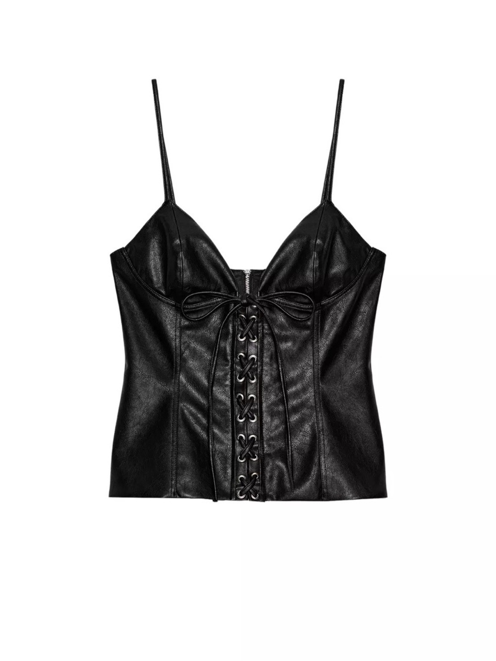 Black Faux Leather Tie StrapTop
